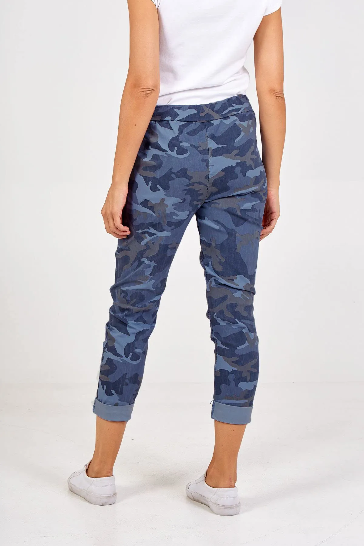 Ladies Italian Camouflage Army Print Trouser Magic Joggers Pant 8-22