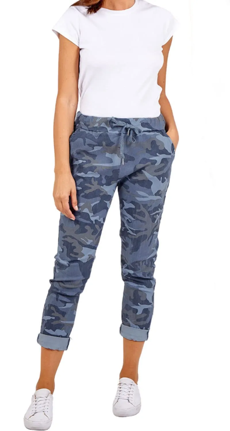 Ladies Italian Camouflage Army Print Trouser Magic Joggers Pant 8-22