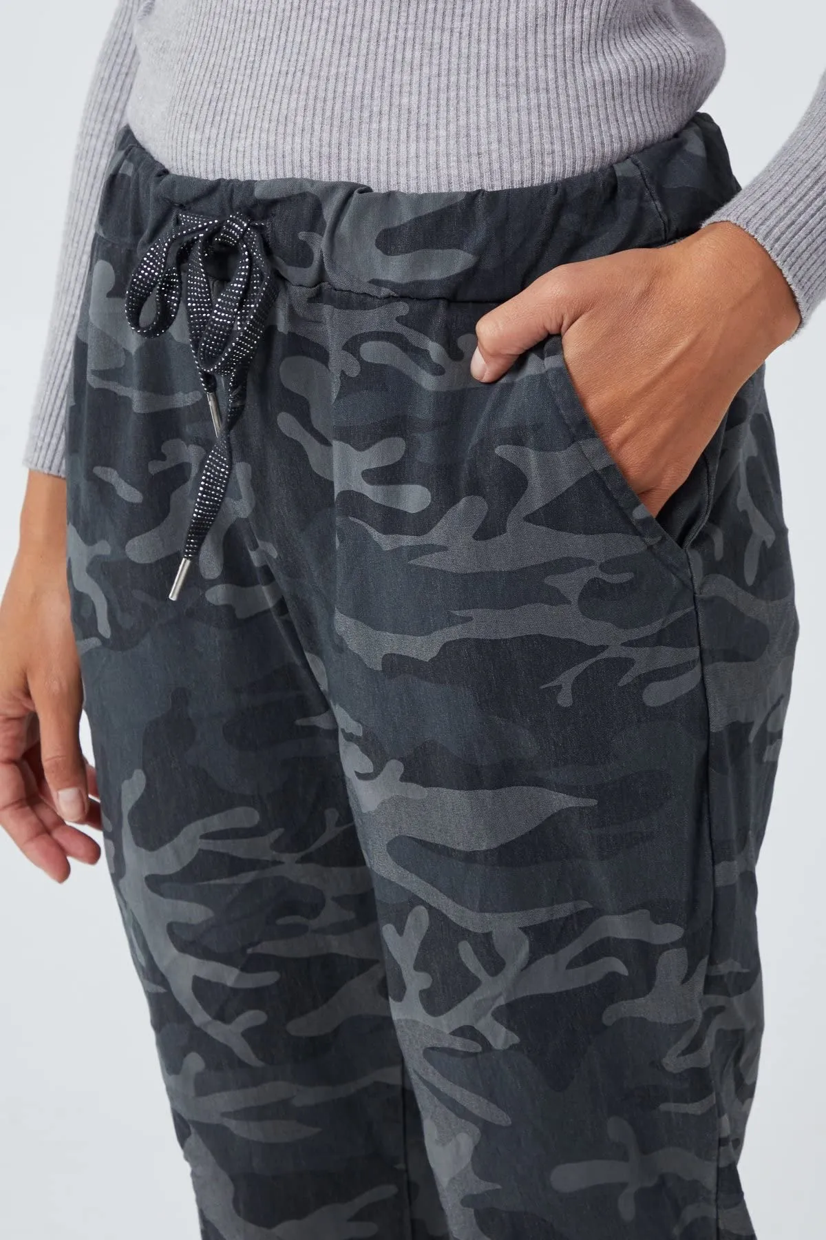 Ladies Italian Camouflage Army Print Trouser Magic Joggers Pant 8-22