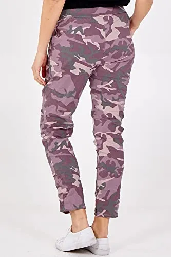 Ladies Italian Camouflage Army Print Trouser Magic Joggers Pant 8-22