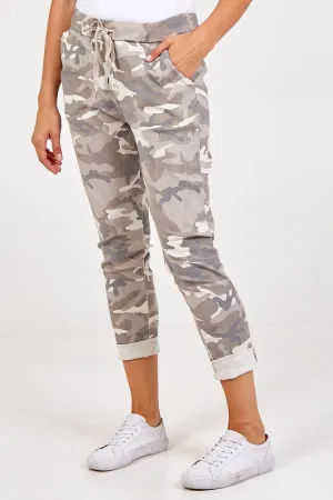Ladies Italian Camouflage Army Print Trouser Magic Joggers Pant 8-22