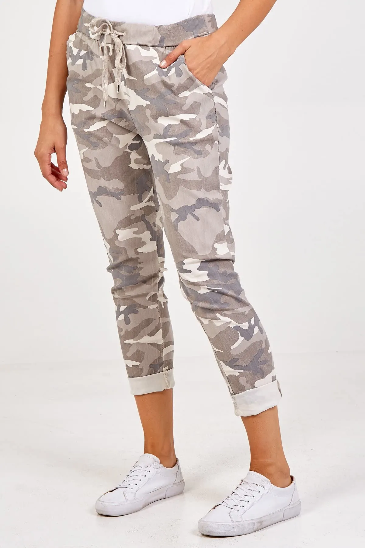 Ladies Italian Camouflage Army Print Trouser Magic Joggers Pant 8-22