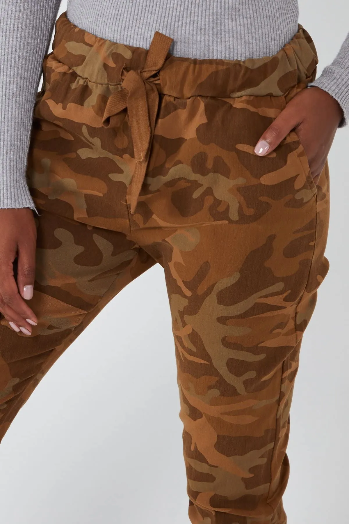 Ladies Italian Camouflage Army Print Trouser Magic Joggers Pant 8-22