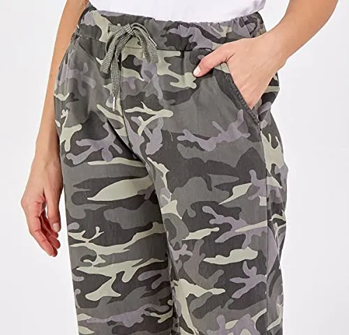 Ladies Italian Camouflage Army Print Trouser Magic Joggers Pant 8-22