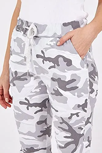 Ladies Italian Camouflage Army Print Trouser Magic Joggers Pant 8-22