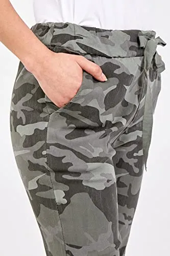 Ladies Italian Camouflage Army Print Trouser Magic Joggers Pant 8-22