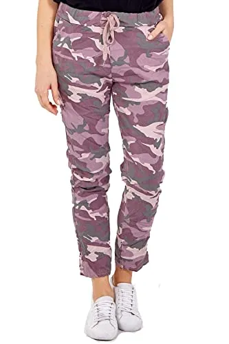 Ladies Italian Camouflage Army Print Trouser Magic Joggers Pant 8-22