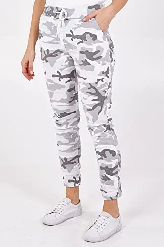 Ladies Italian Camouflage Army Print Trouser Magic Joggers Pant 8-22
