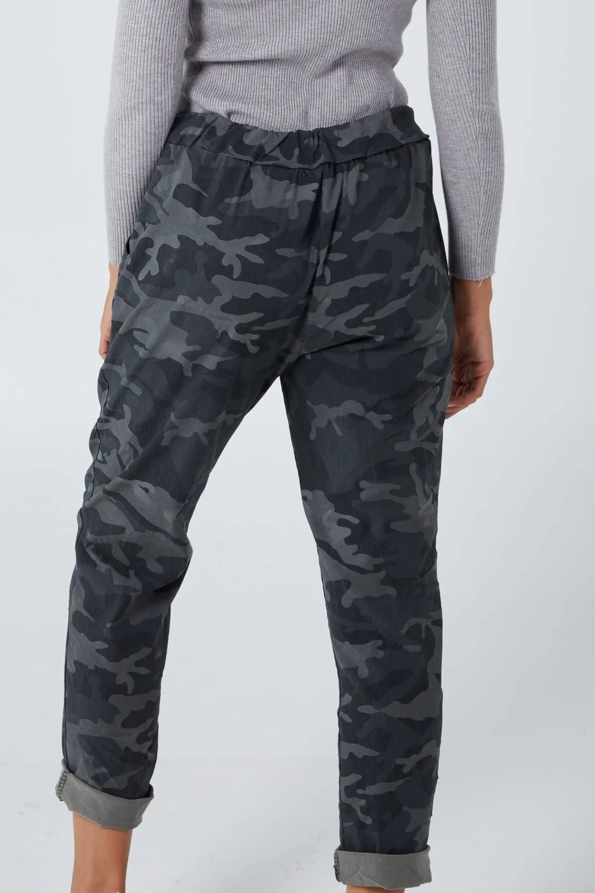 Ladies Italian Camouflage Army Print Trouser Magic Joggers Pant 8-22