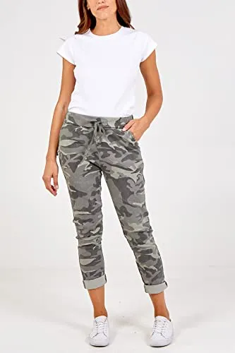 Ladies Italian Camouflage Army Print Trouser Magic Joggers Pant 8-22