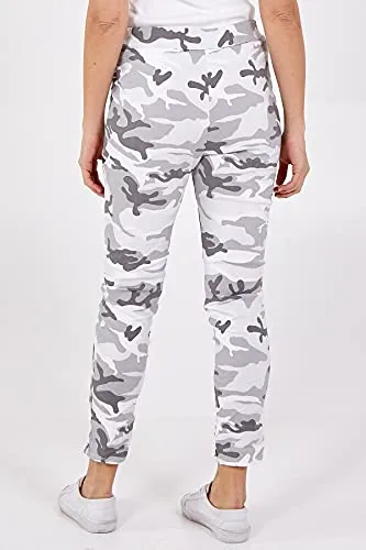 Ladies Italian Camouflage Army Print Trouser Magic Joggers Pant 8-22