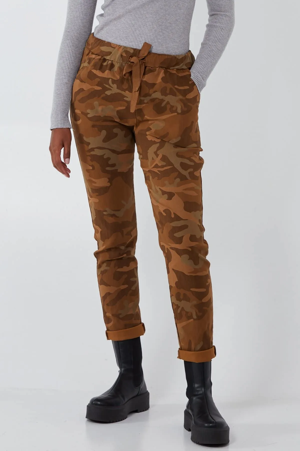 Ladies Italian Camouflage Army Print Trouser Magic Joggers Pant 8-22