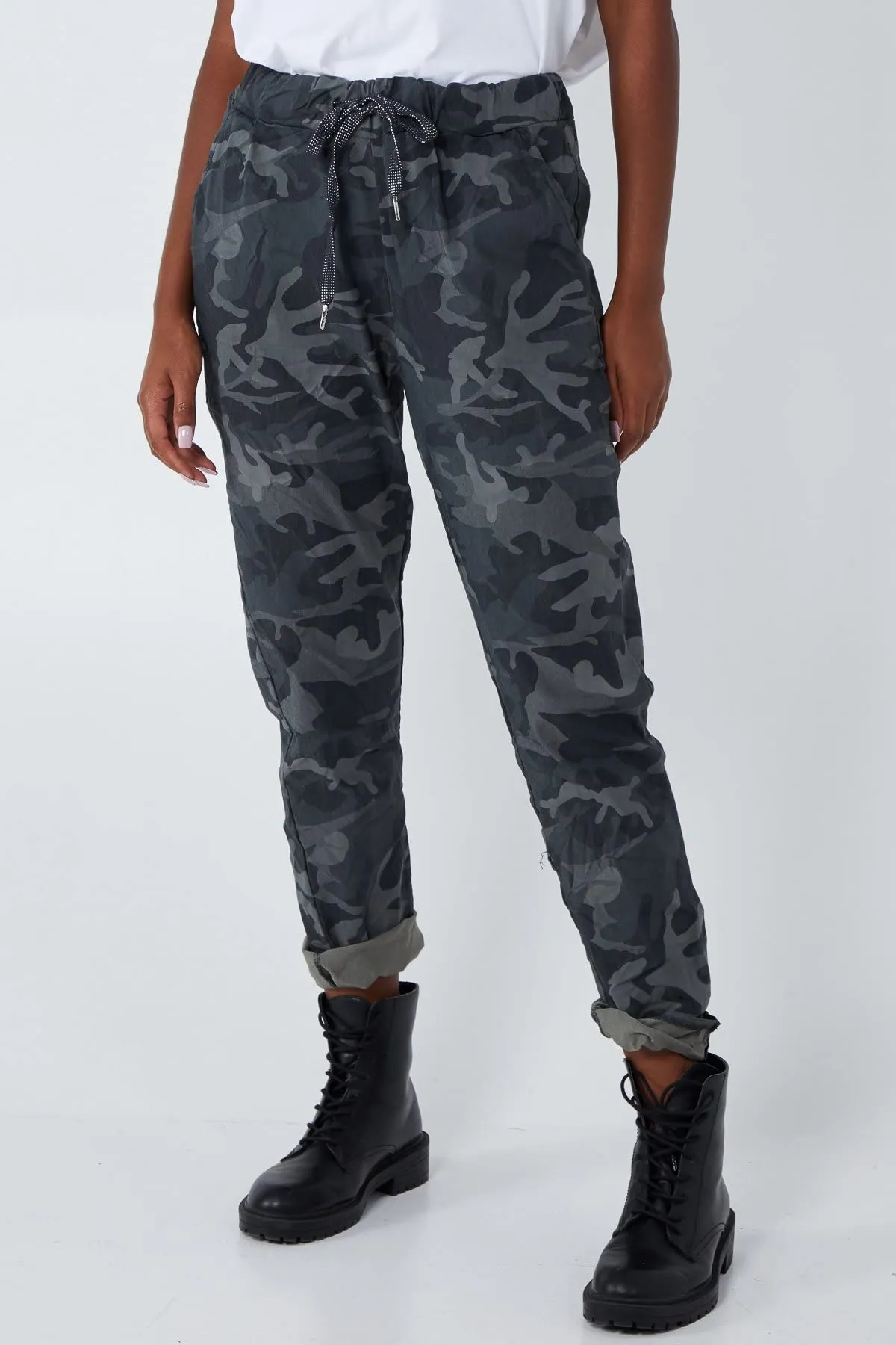 Ladies Italian Camouflage Army Print Trouser Magic Joggers Pant 8-22