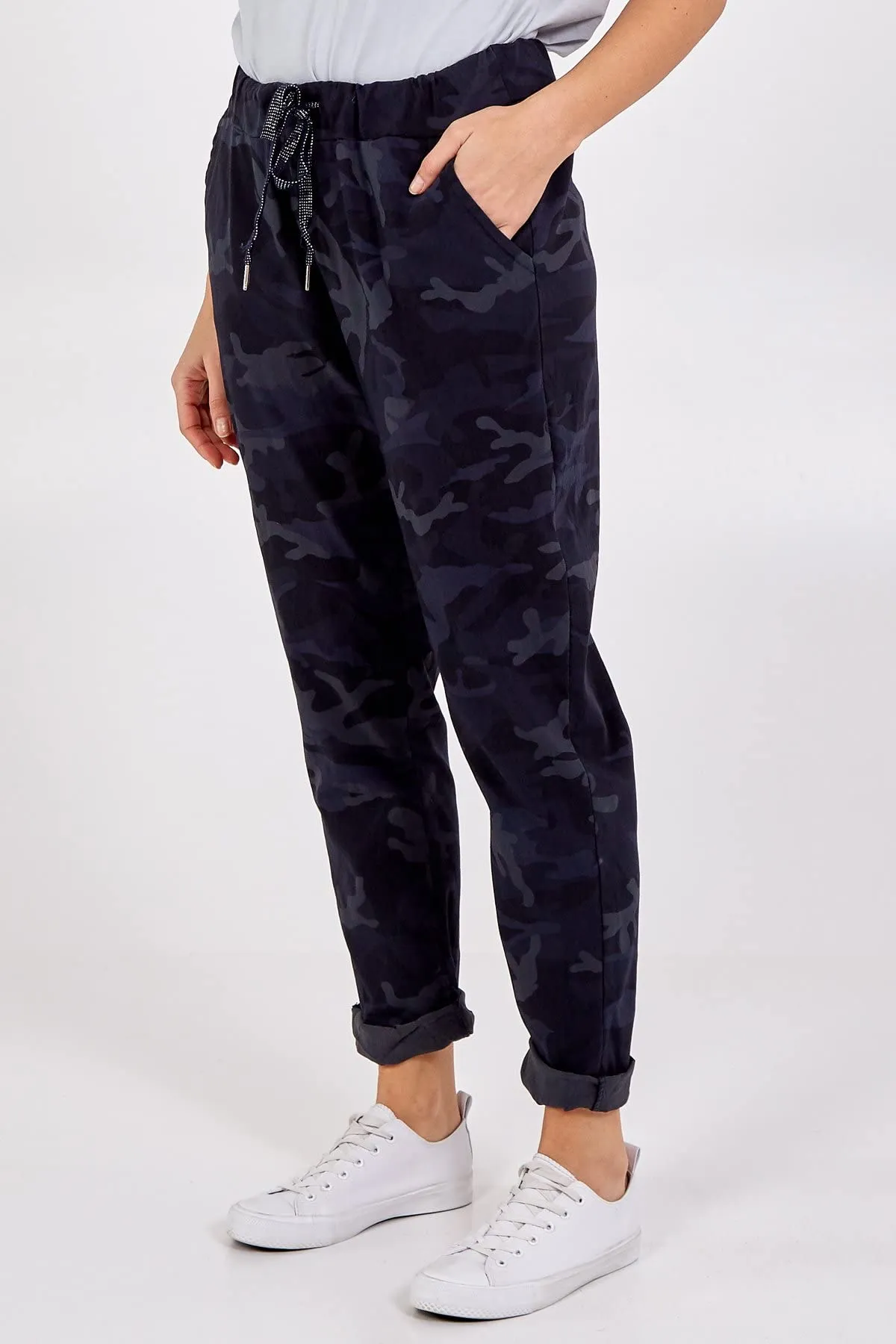 Ladies Italian Camouflage Army Print Trouser Magic Joggers Pant 8-22