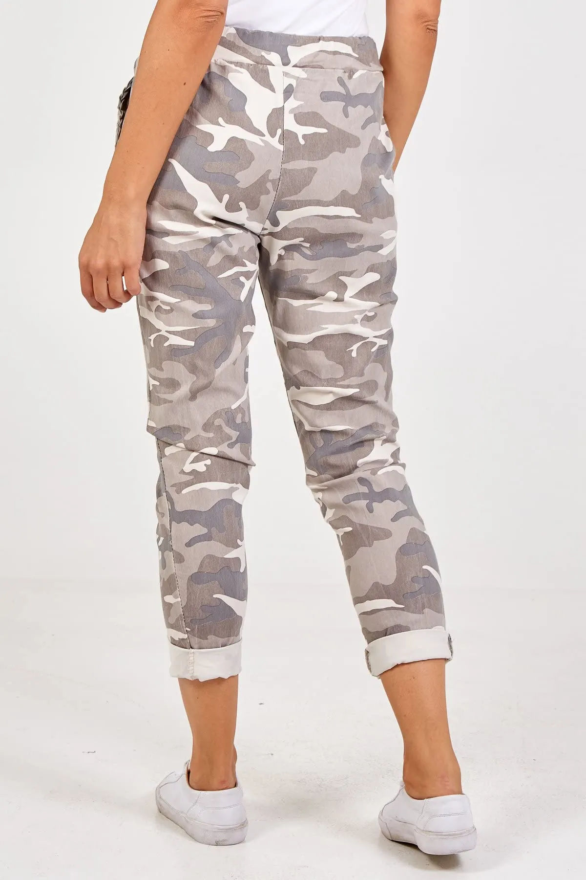 Ladies Italian Camouflage Army Print Trouser Magic Joggers Pant 8-22