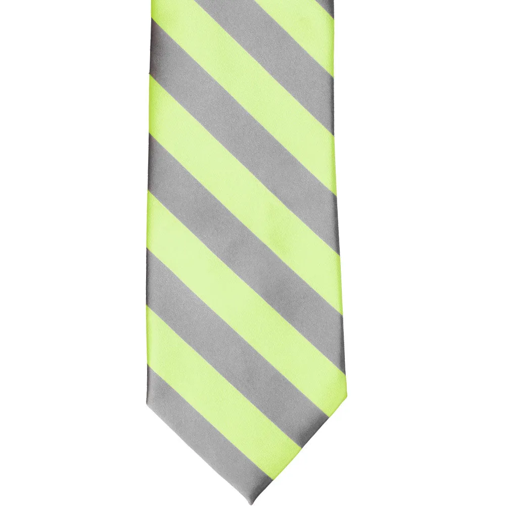 Lime Green and Gray Striped Tie