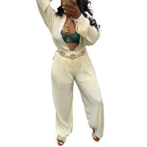MB FASHION Two-Piece Button-Up Blouse and High-Waisted Pants Set 221R