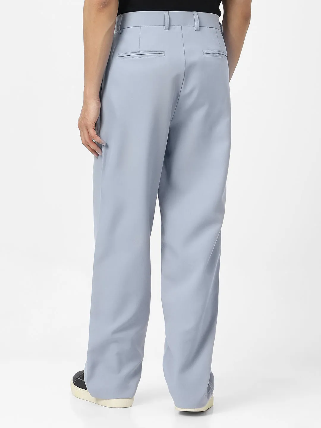 Men's Light Blue Loose Baggy Fit Solid Korean Trousers Stretchable