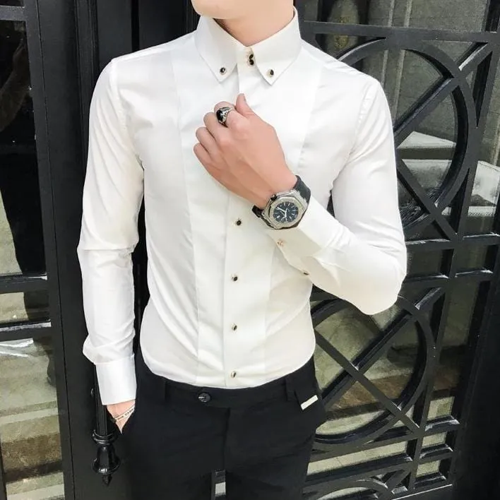 Men's Luxury Long Sleeve Slim Fit Dress Shirt – Elegant Formal & Casual Wear in Black or White