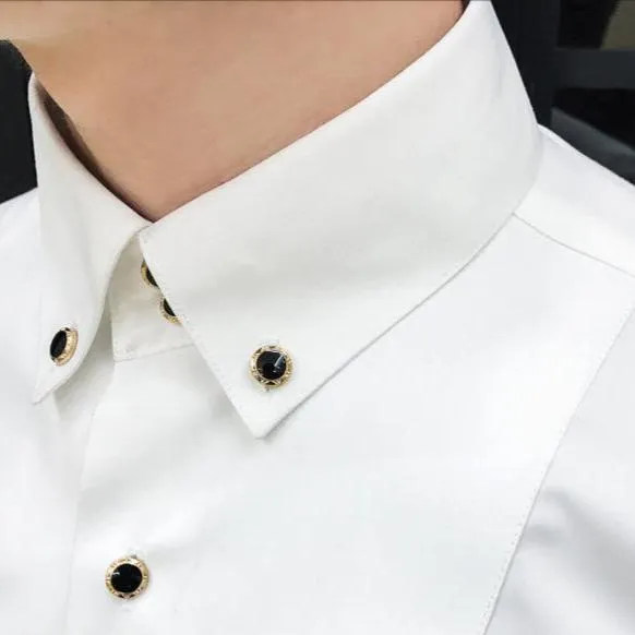 Men's Luxury Long Sleeve Slim Fit Dress Shirt – Elegant Formal & Casual Wear in Black or White