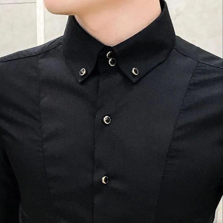 Men's Luxury Long Sleeve Slim Fit Dress Shirt – Elegant Formal & Casual Wear in Black or White