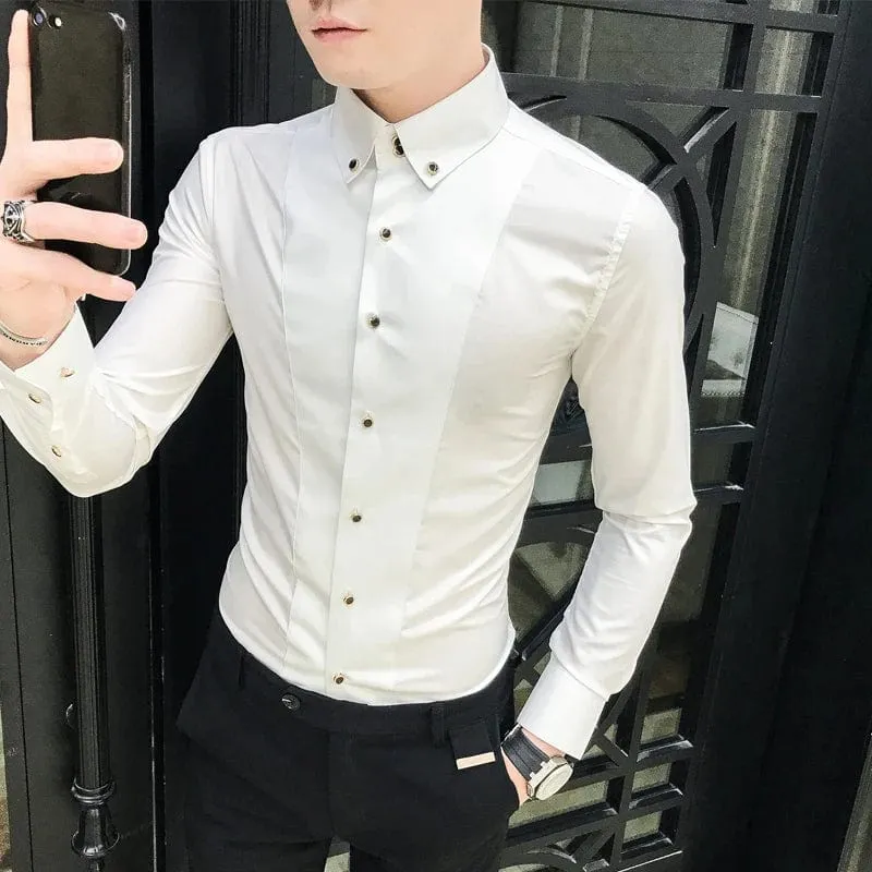 Men's Luxury Long Sleeve Slim Fit Dress Shirt – Elegant Formal & Casual Wear in Black or White
