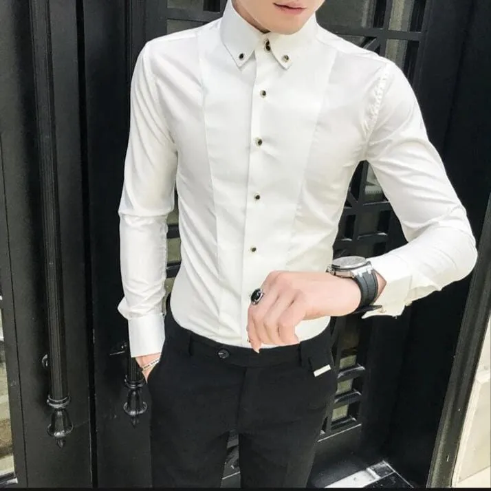 Men's Luxury Long Sleeve Slim Fit Dress Shirt – Elegant Formal & Casual Wear in Black or White