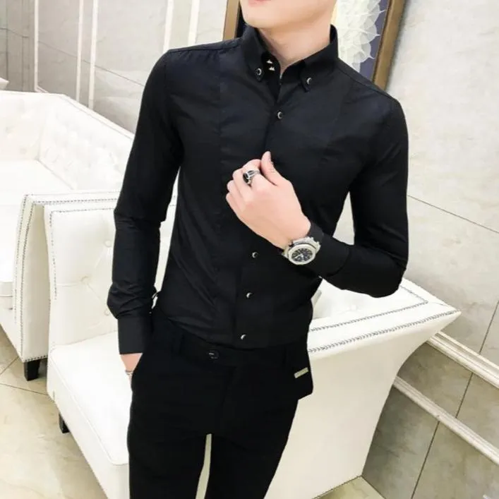 Men's Luxury Long Sleeve Slim Fit Dress Shirt – Elegant Formal & Casual Wear in Black or White
