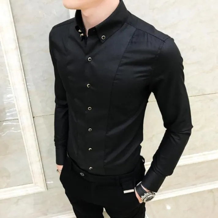 Men's Luxury Long Sleeve Slim Fit Dress Shirt – Elegant Formal & Casual Wear in Black or White