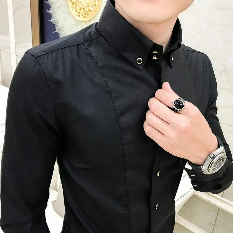 Men's Luxury Long Sleeve Slim Fit Dress Shirt – Elegant Formal & Casual Wear in Black or White