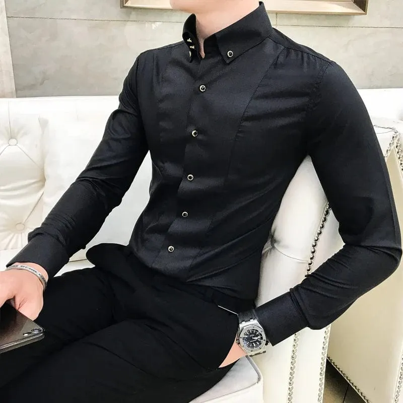 Men's Luxury Long Sleeve Slim Fit Dress Shirt – Elegant Formal & Casual Wear in Black or White