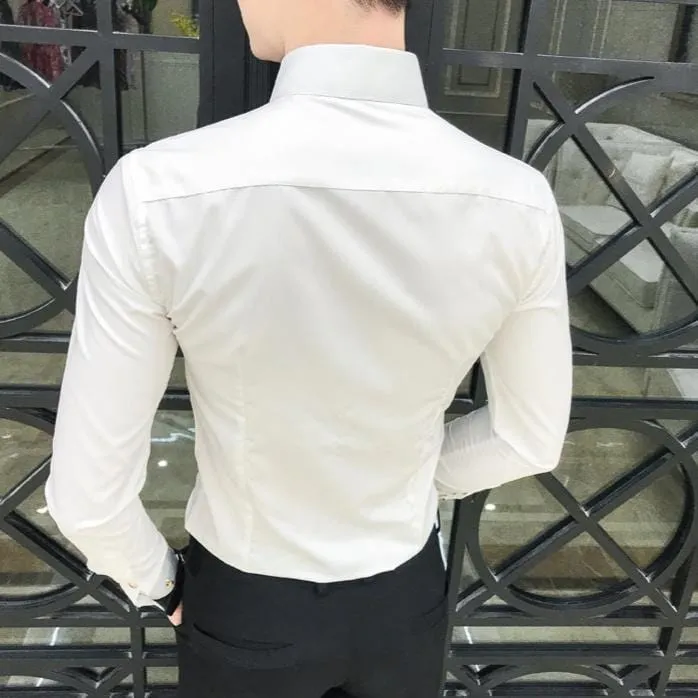 Men's Luxury Long Sleeve Slim Fit Dress Shirt – Elegant Formal & Casual Wear in Black or White