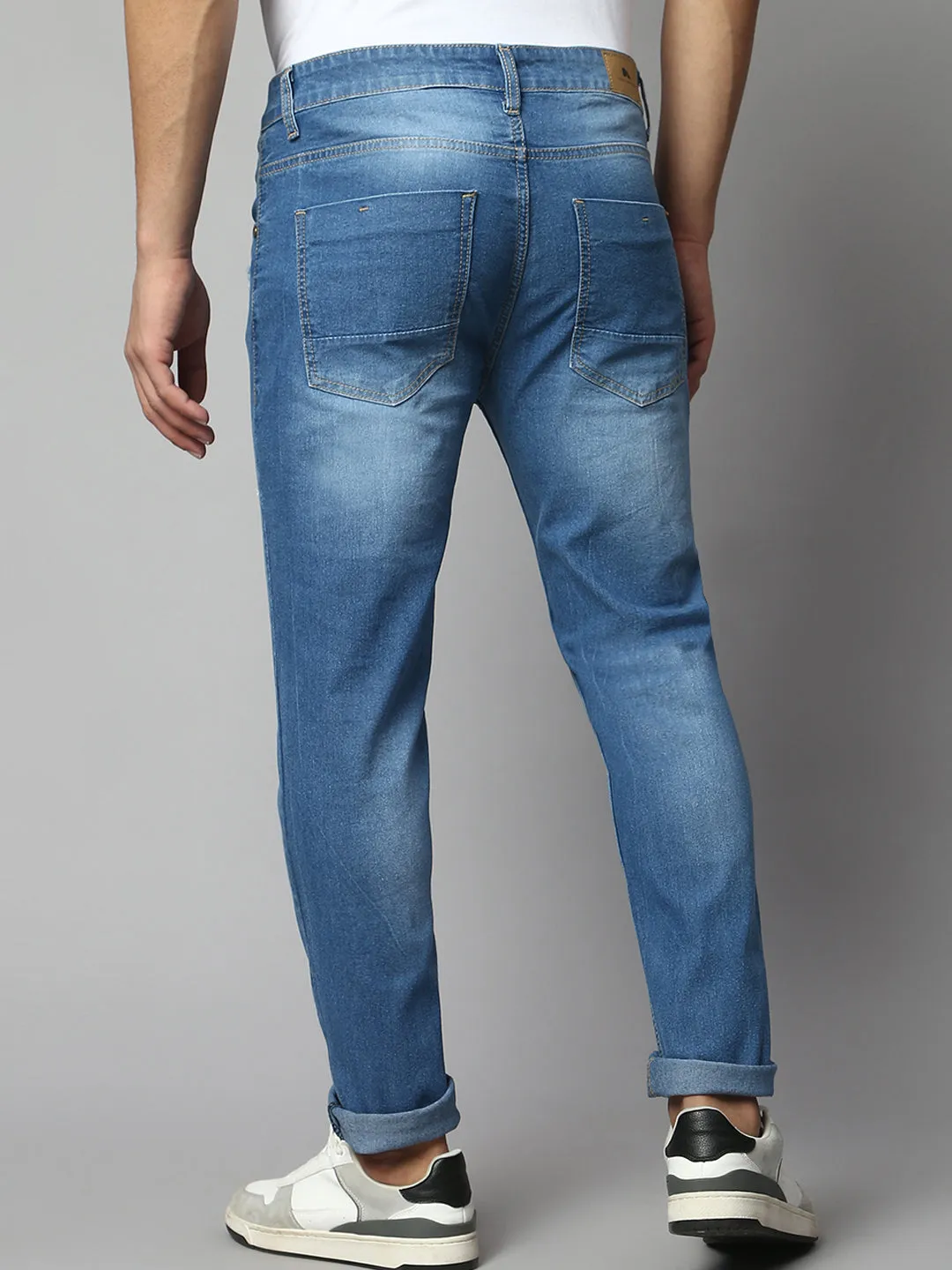Men's Slim Fit Stretchable Mild Distressed Denim Jeans (Light Blue)