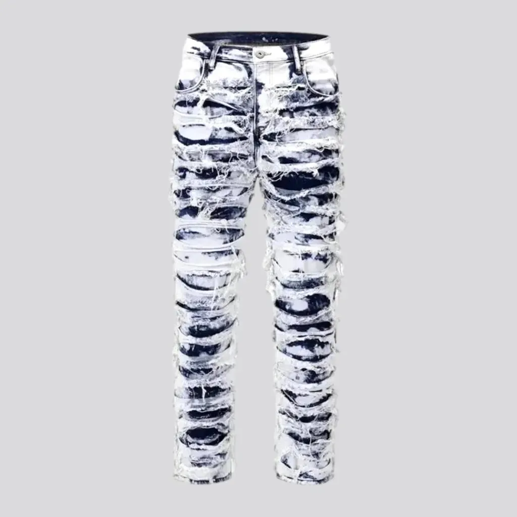Mid rise distressed slim men's jeans