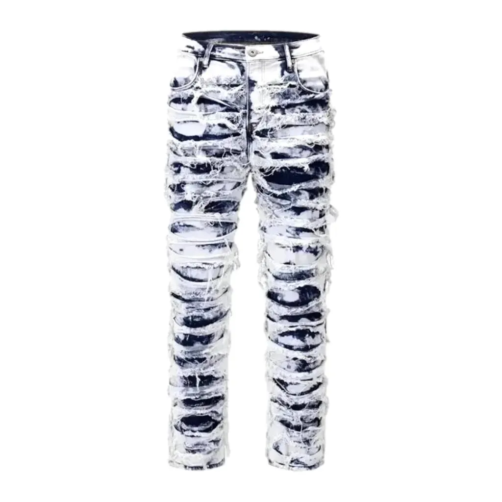Mid rise distressed slim men's jeans