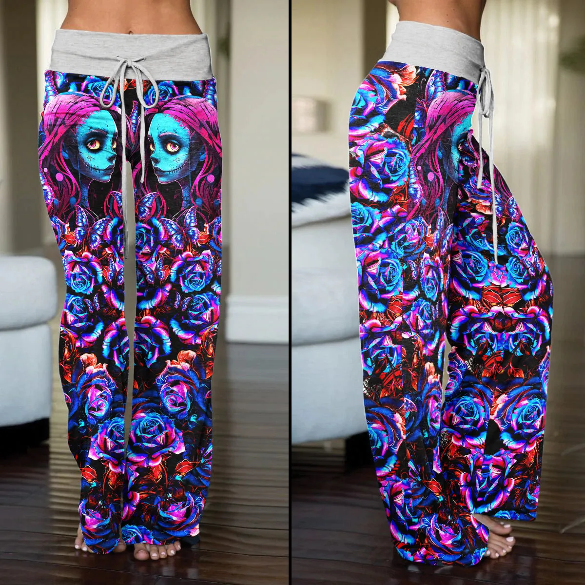 Nightmare Rose Art Women's High-waisted Wide Leg Pants