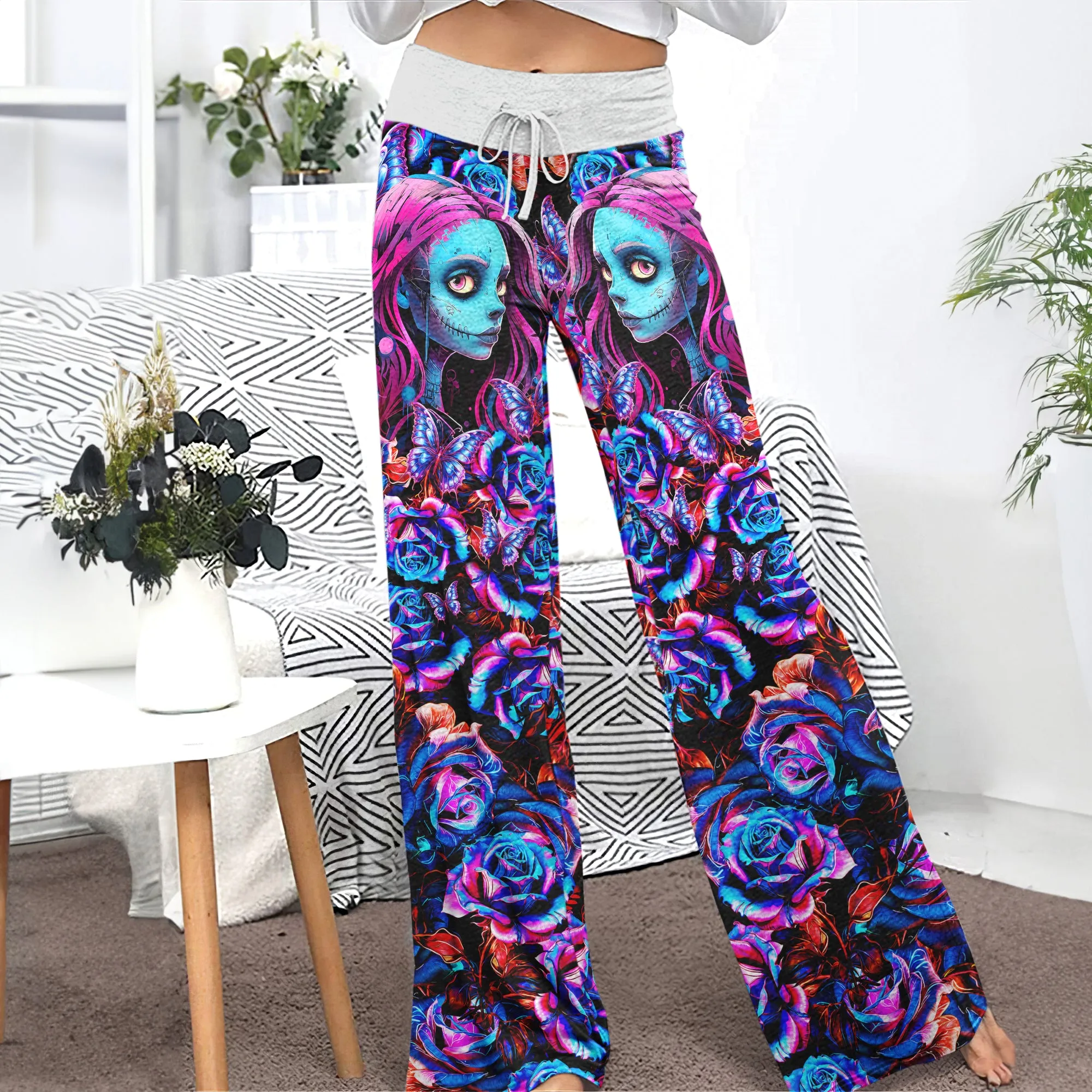 Nightmare Rose Art Women's High-waisted Wide Leg Pants