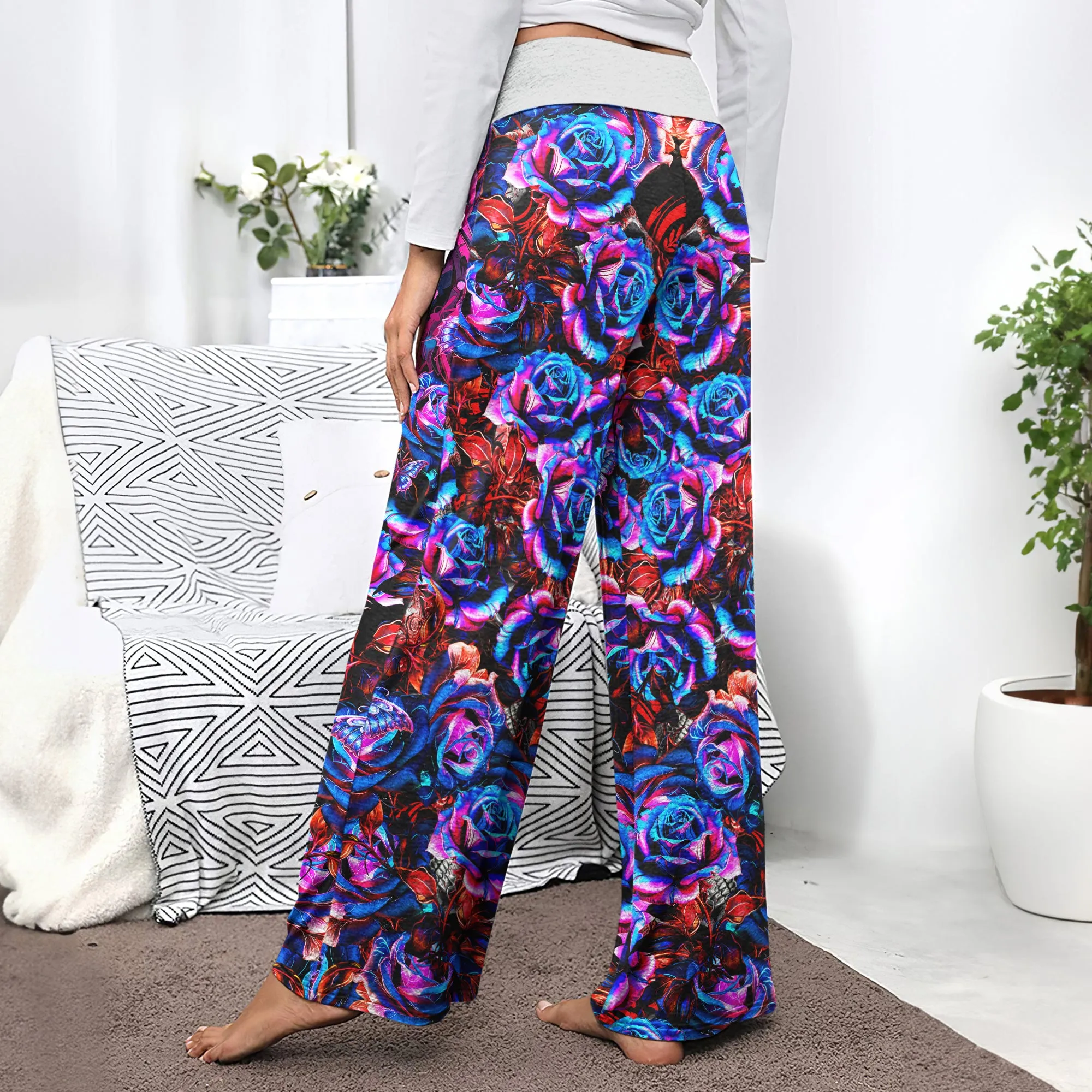 Nightmare Rose Art Women's High-waisted Wide Leg Pants