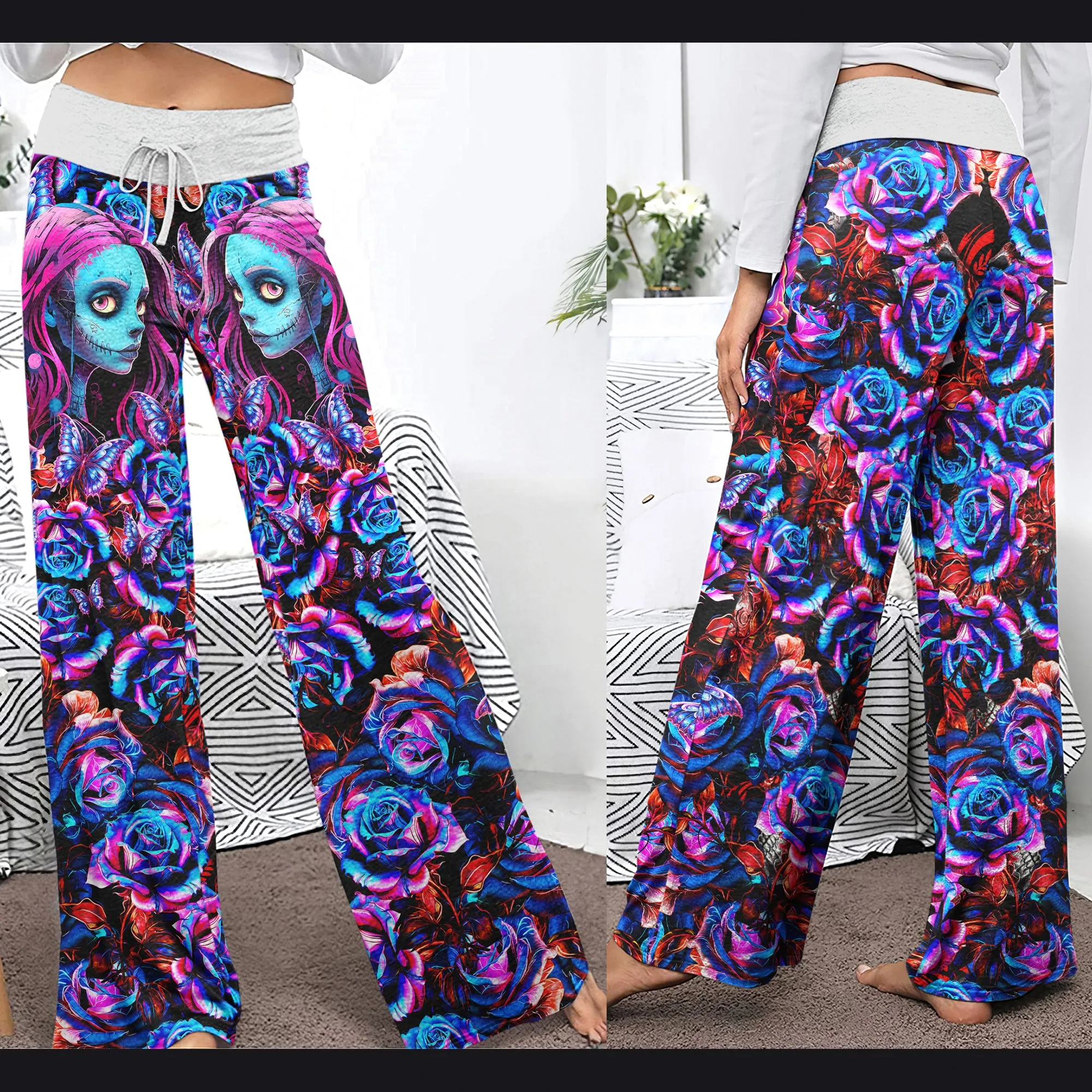 Nightmare Rose Art Women's High-waisted Wide Leg Pants