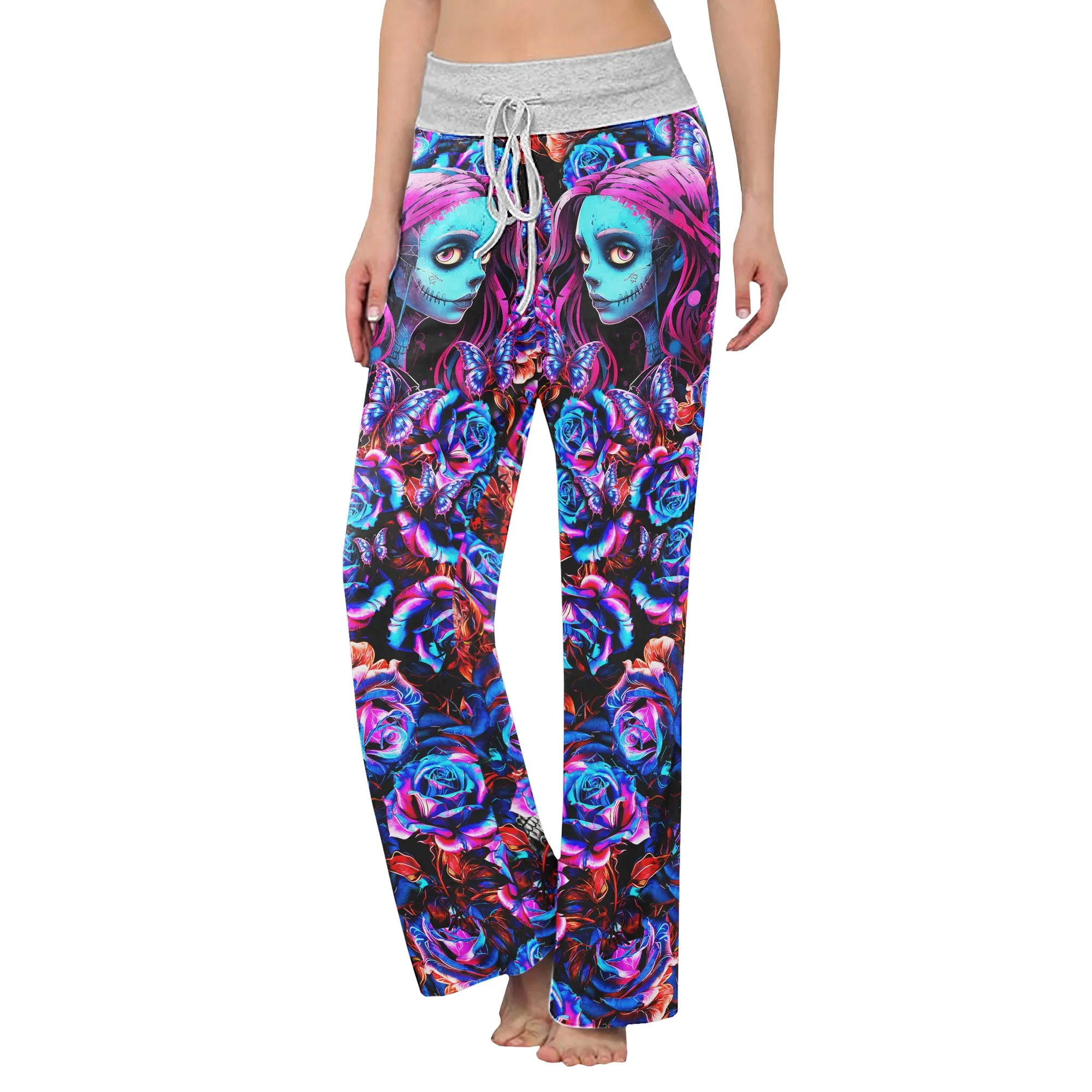 Nightmare Rose Art Women's High-waisted Wide Leg Pants