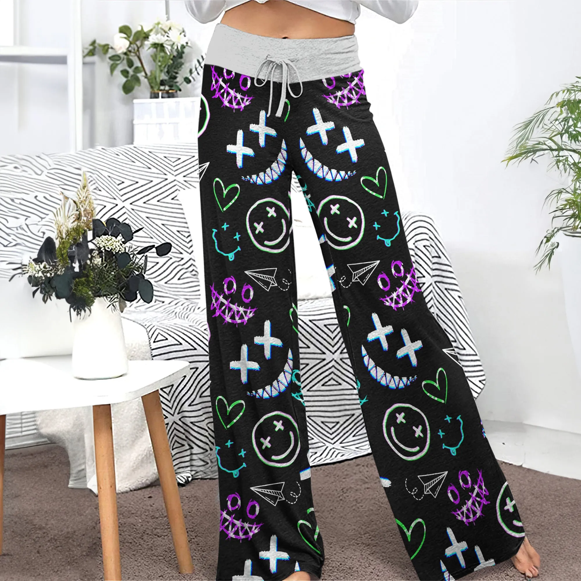Pastel Emo Pattern Women's High-waisted Wide Leg Pants