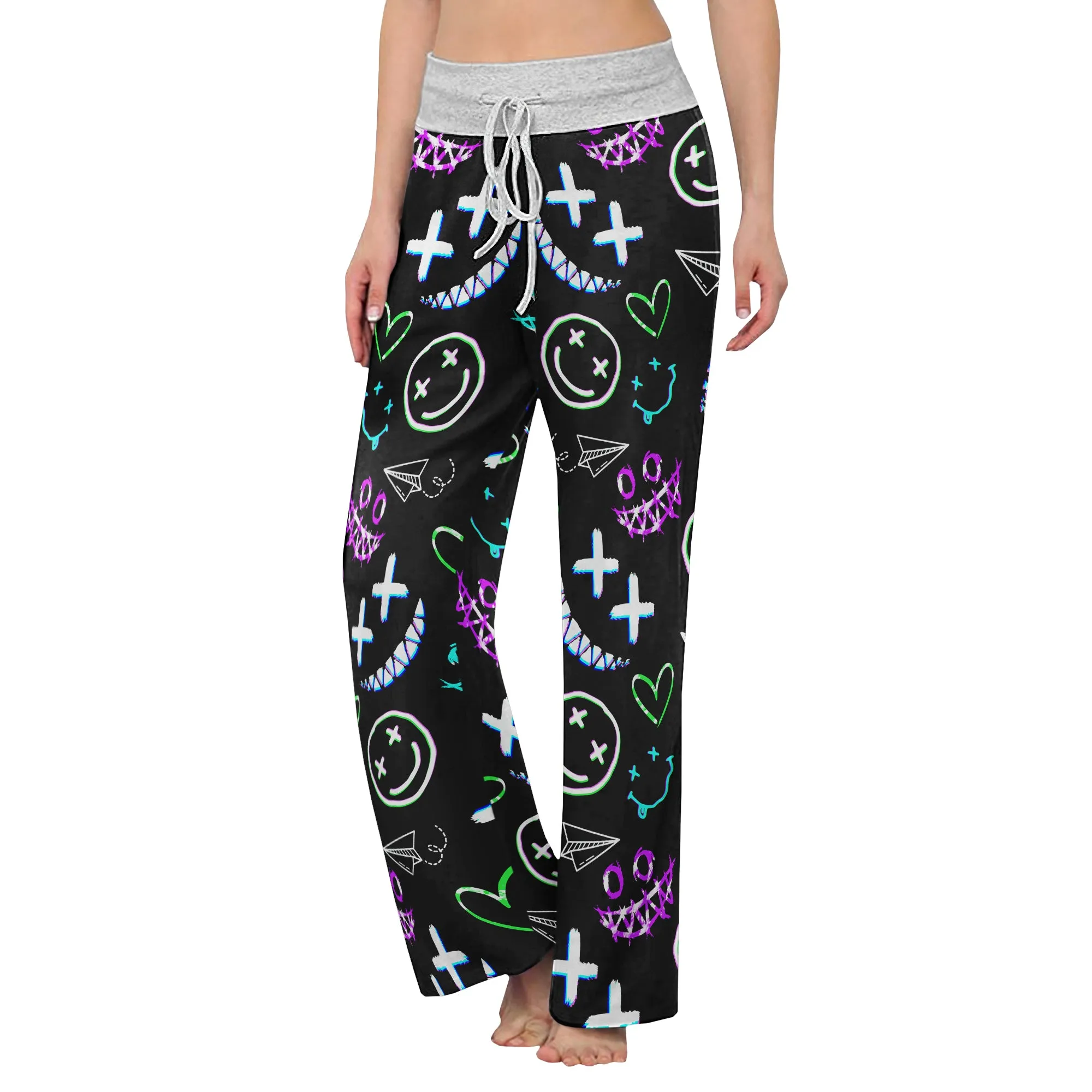 Pastel Emo Pattern Women's High-waisted Wide Leg Pants