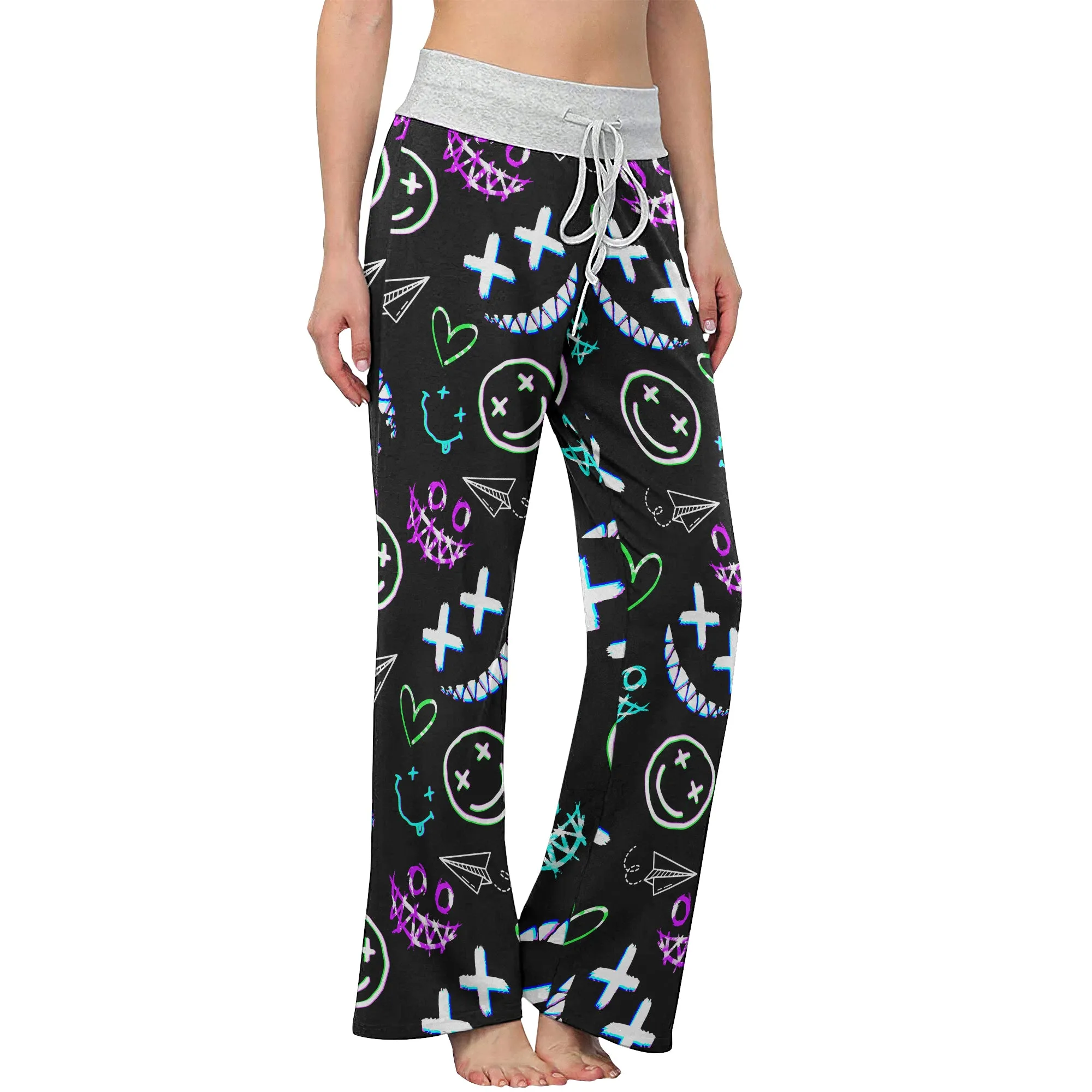 Pastel Emo Pattern Women's High-waisted Wide Leg Pants