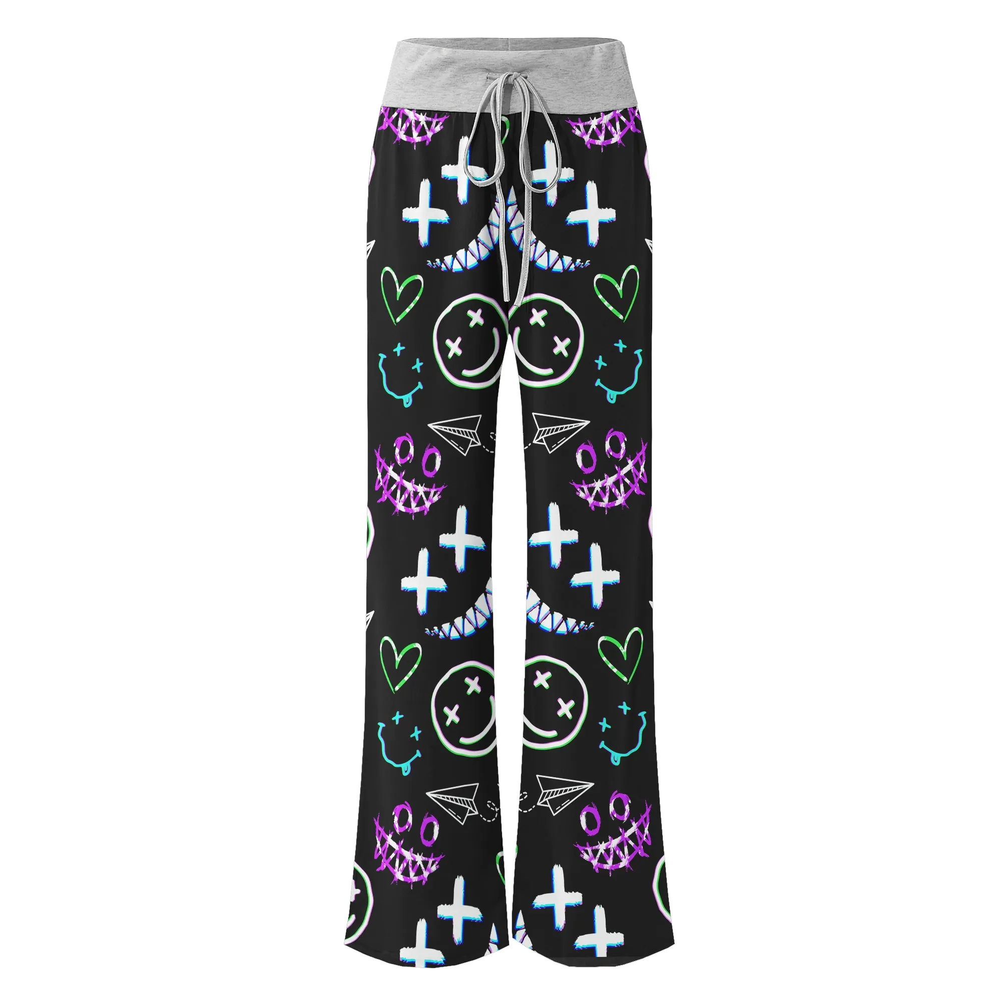 Pastel Emo Pattern Women's High-waisted Wide Leg Pants