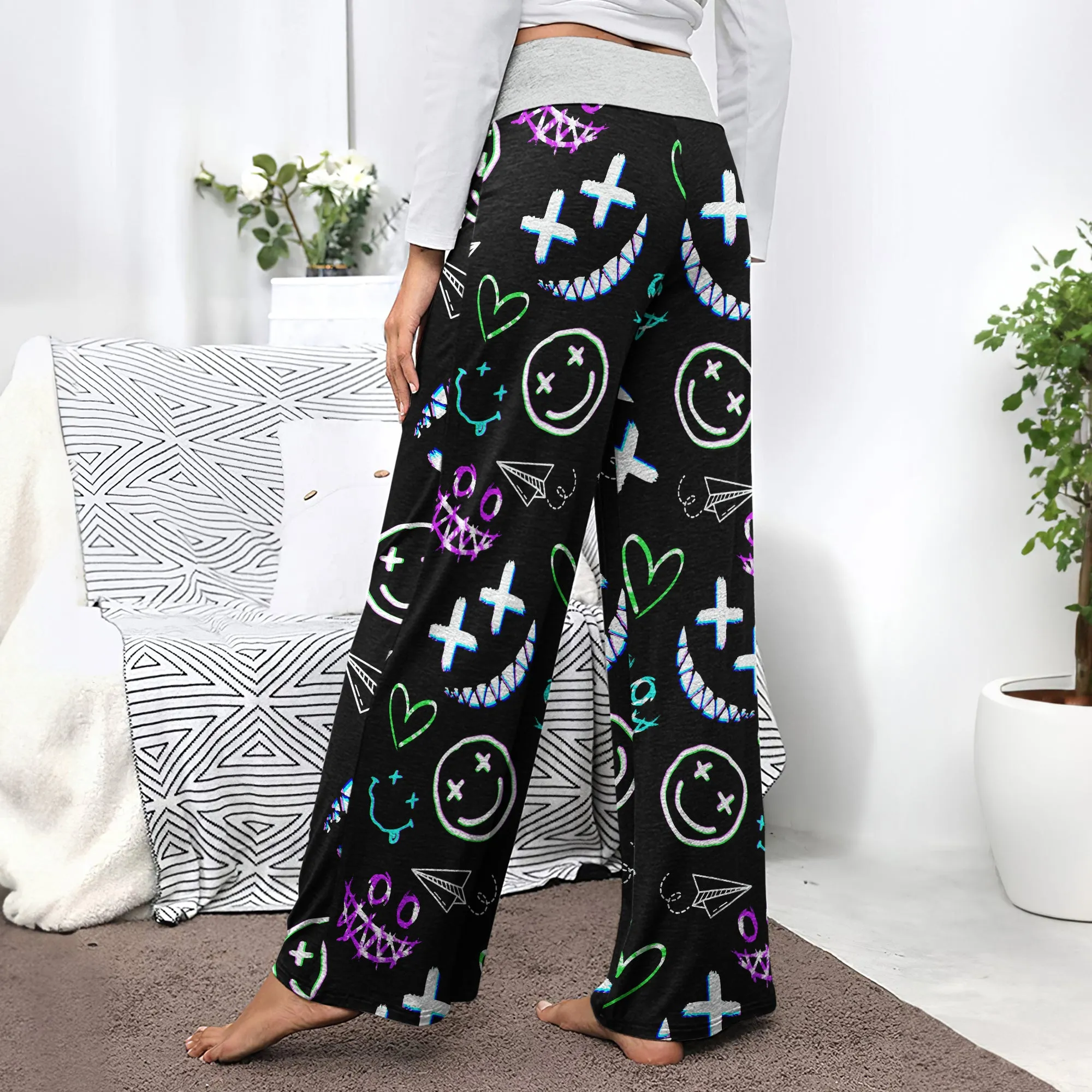 Pastel Emo Pattern Women's High-waisted Wide Leg Pants