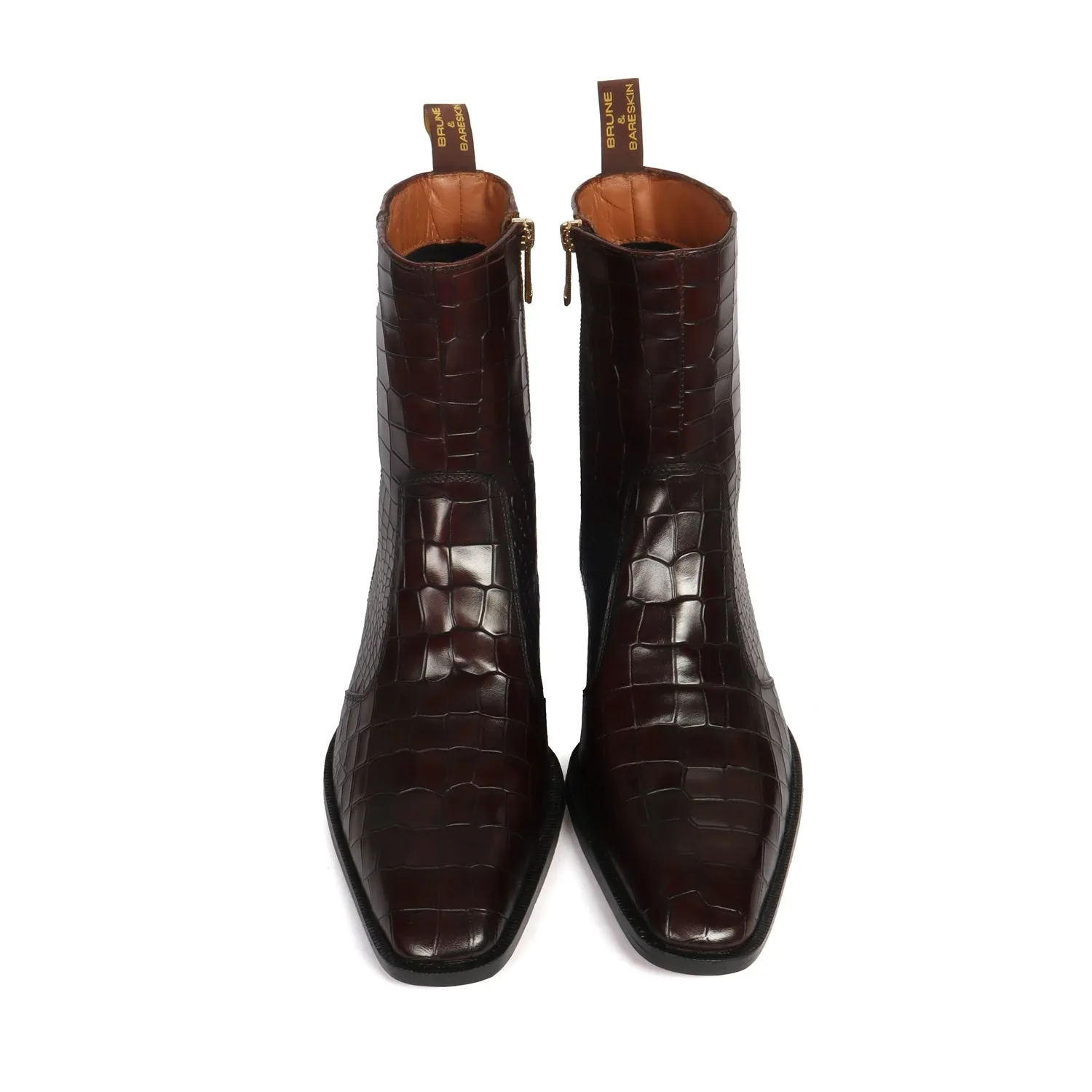 Perfect Cuban Heel Chelsea Boot Stitched Dark Brown Deep Cut Leather With Zip Closure By Brune & Bareskin