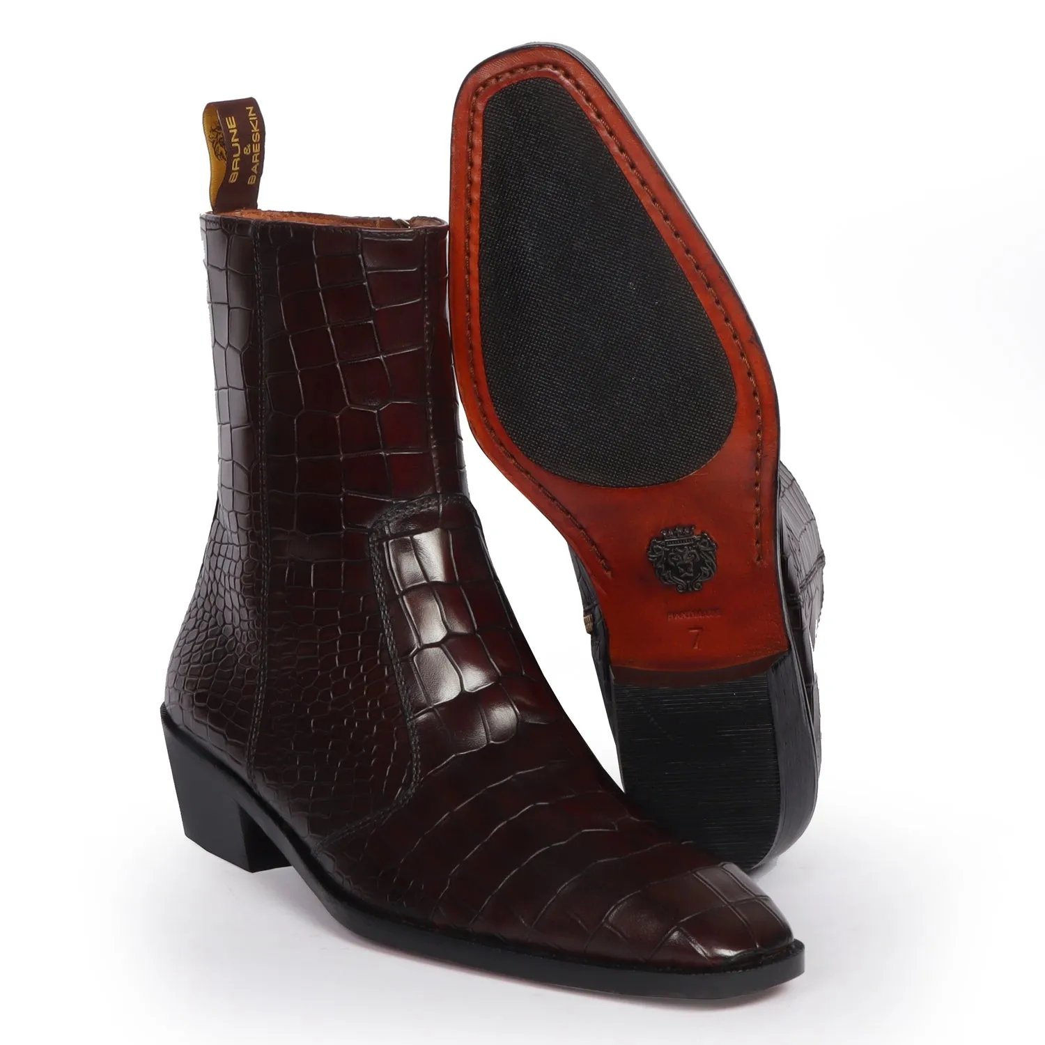 Perfect Cuban Heel Chelsea Boot Stitched Dark Brown Deep Cut Leather With Zip Closure By Brune & Bareskin