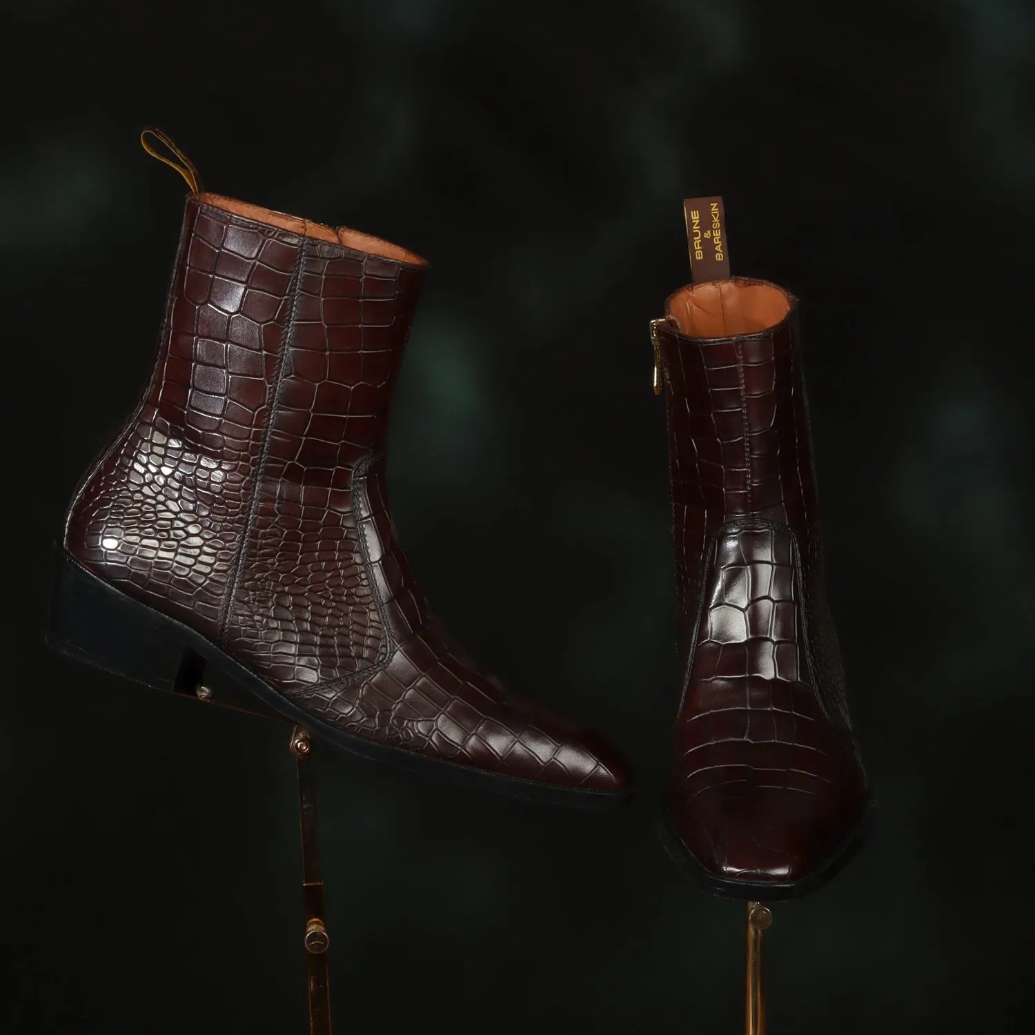 Perfect Cuban Heel Chelsea Boot Stitched Dark Brown Deep Cut Leather With Zip Closure By Brune & Bareskin