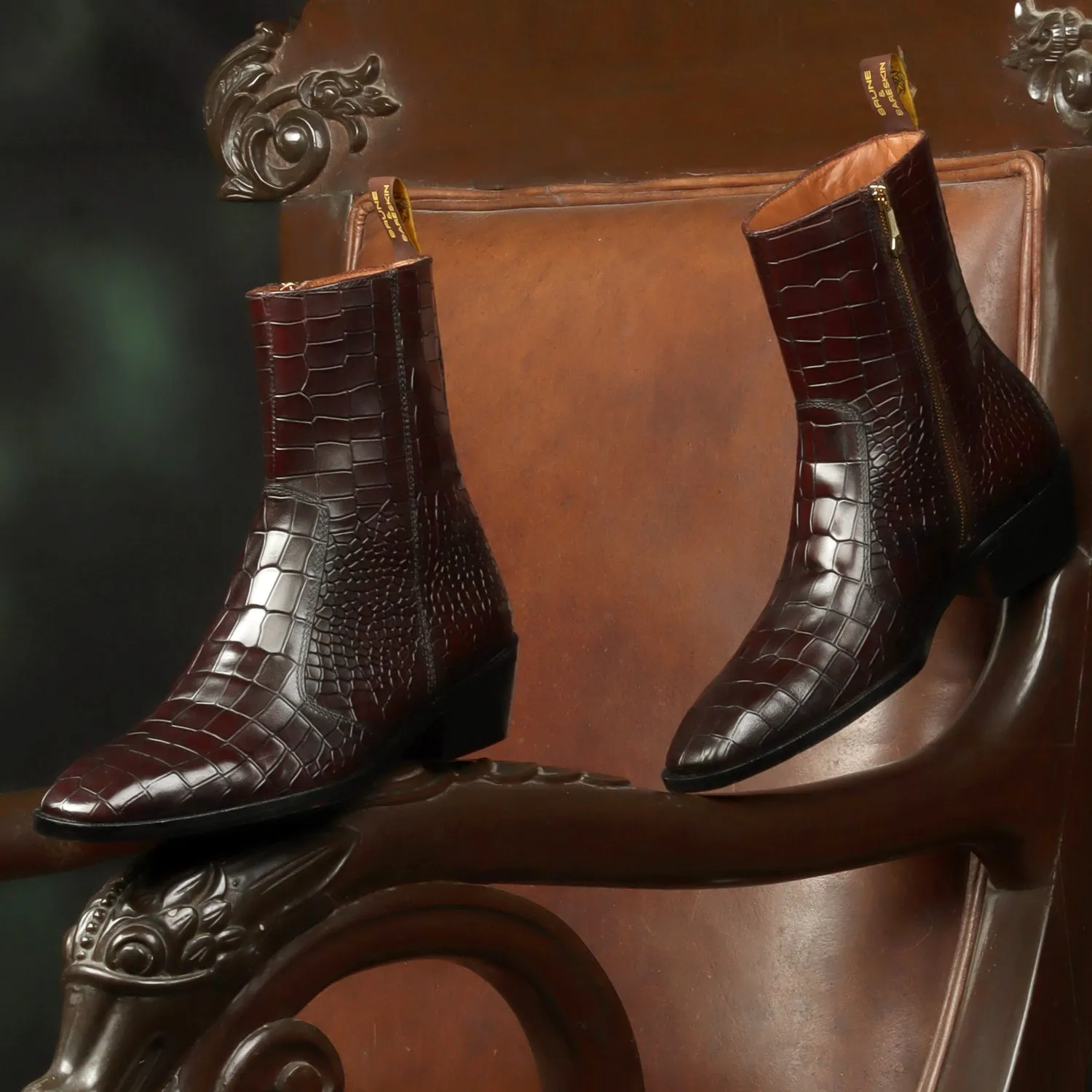 Perfect Cuban Heel Chelsea Boot Stitched Dark Brown Deep Cut Leather With Zip Closure By Brune & Bareskin