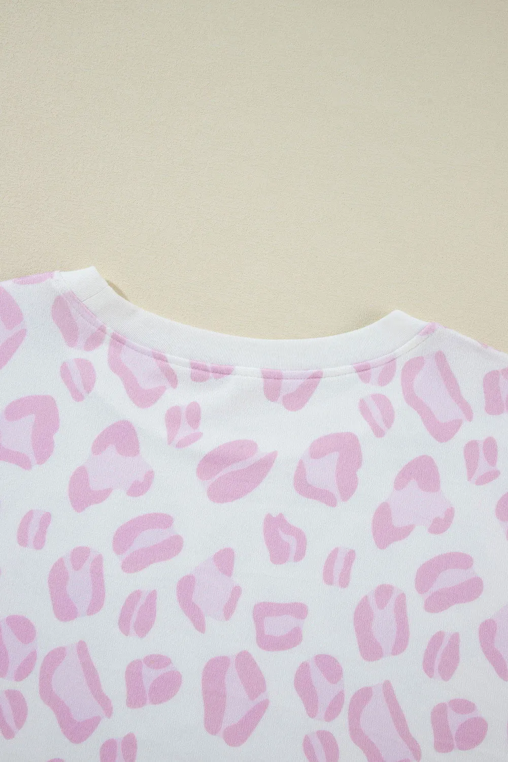 Pink Leopard Print Plus Size Long Sleeve Top and Shorts Set